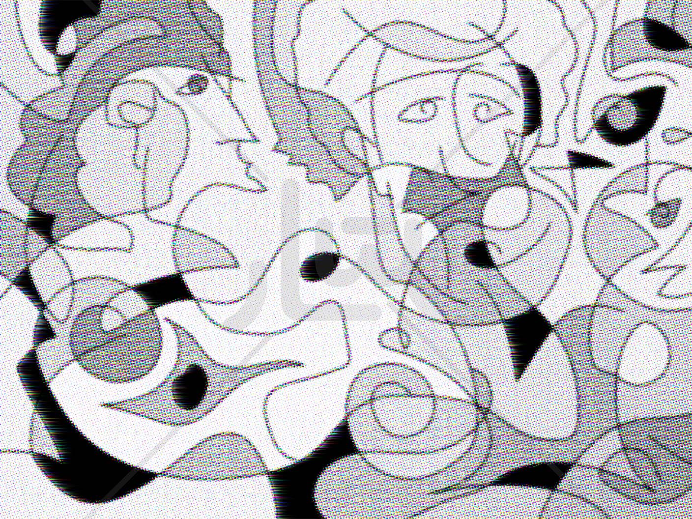 News by Bonfelle: black-and-white line artwork of overlapping faces