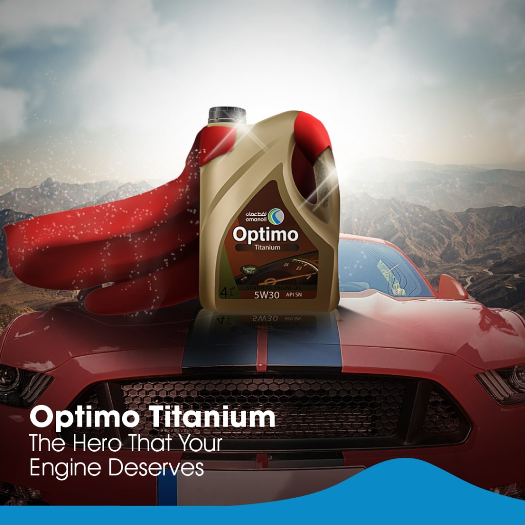 OOMCO: “Optimo Titanium, the hero that your engine deserves” post, an oil can with a red cape, creative direction by Bashar Daas