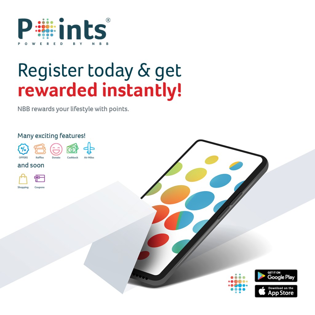 NBB Points: “Register today & get rewarded instantly!” post, a phone covered in colourful dots, creative direction by Bashar Daas