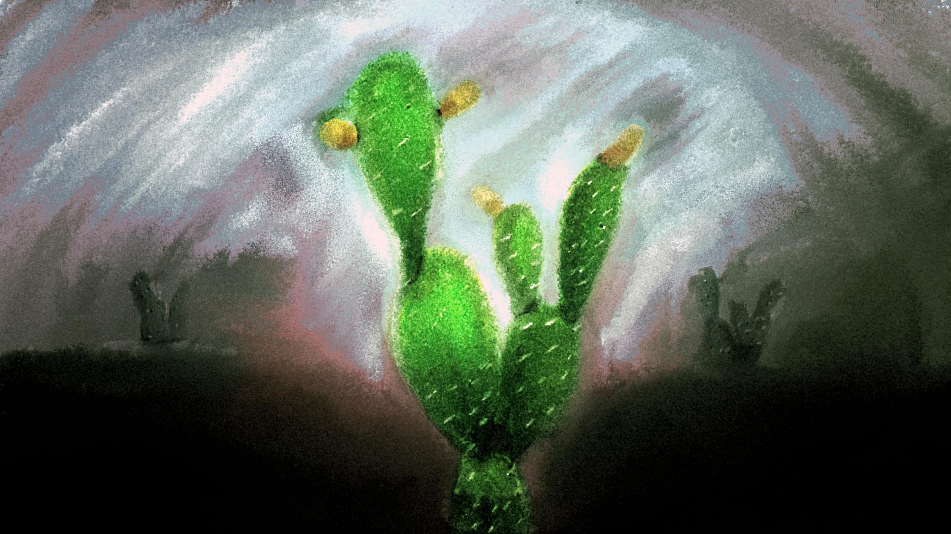 Ode to Patience: The Migratory Saber, a prickly pear cactus artwork by Bonfelle