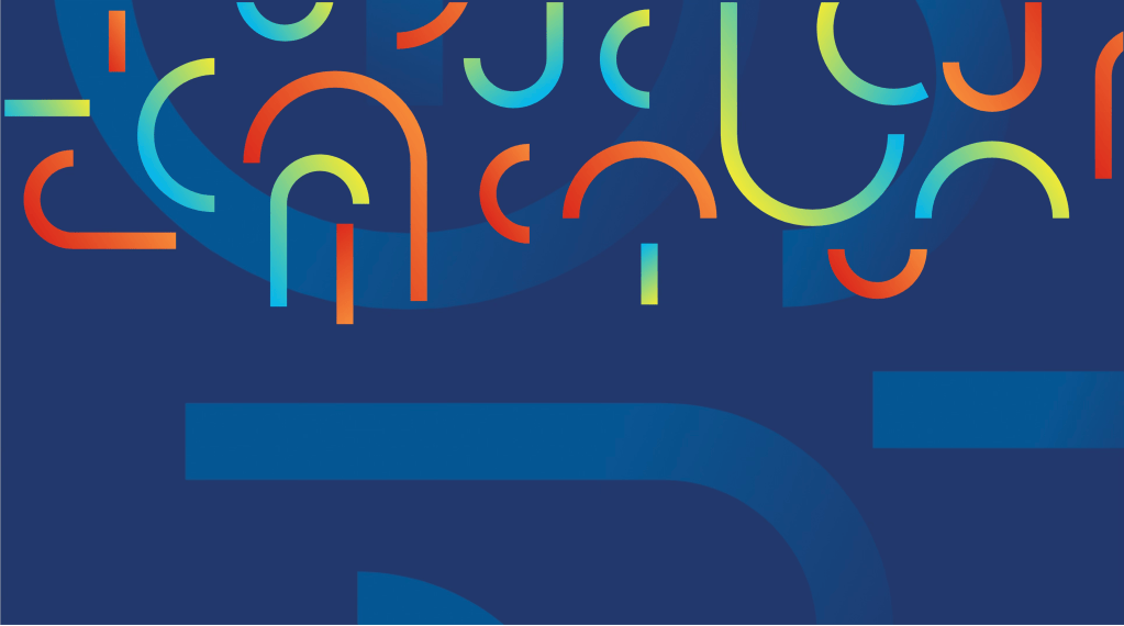 Bahrain Polytechnic: brand pattern of colourful arcs and shapes on navy, creative direction by Bashar Daas