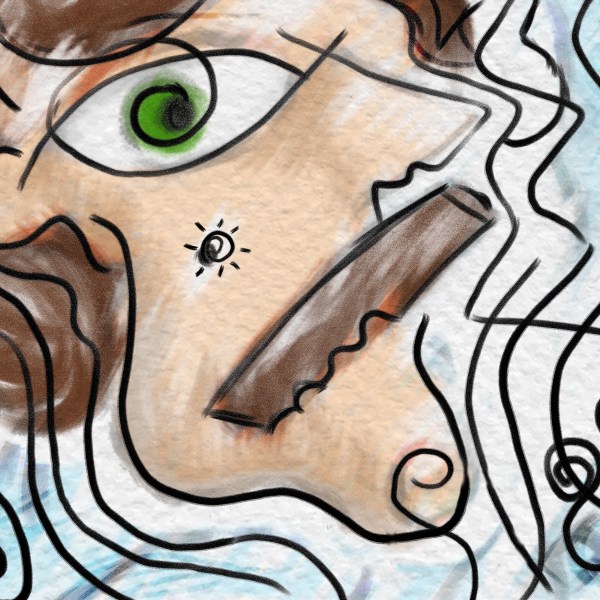 Shifting Decades: The Quiet Pulse, painted portrait with a green eye