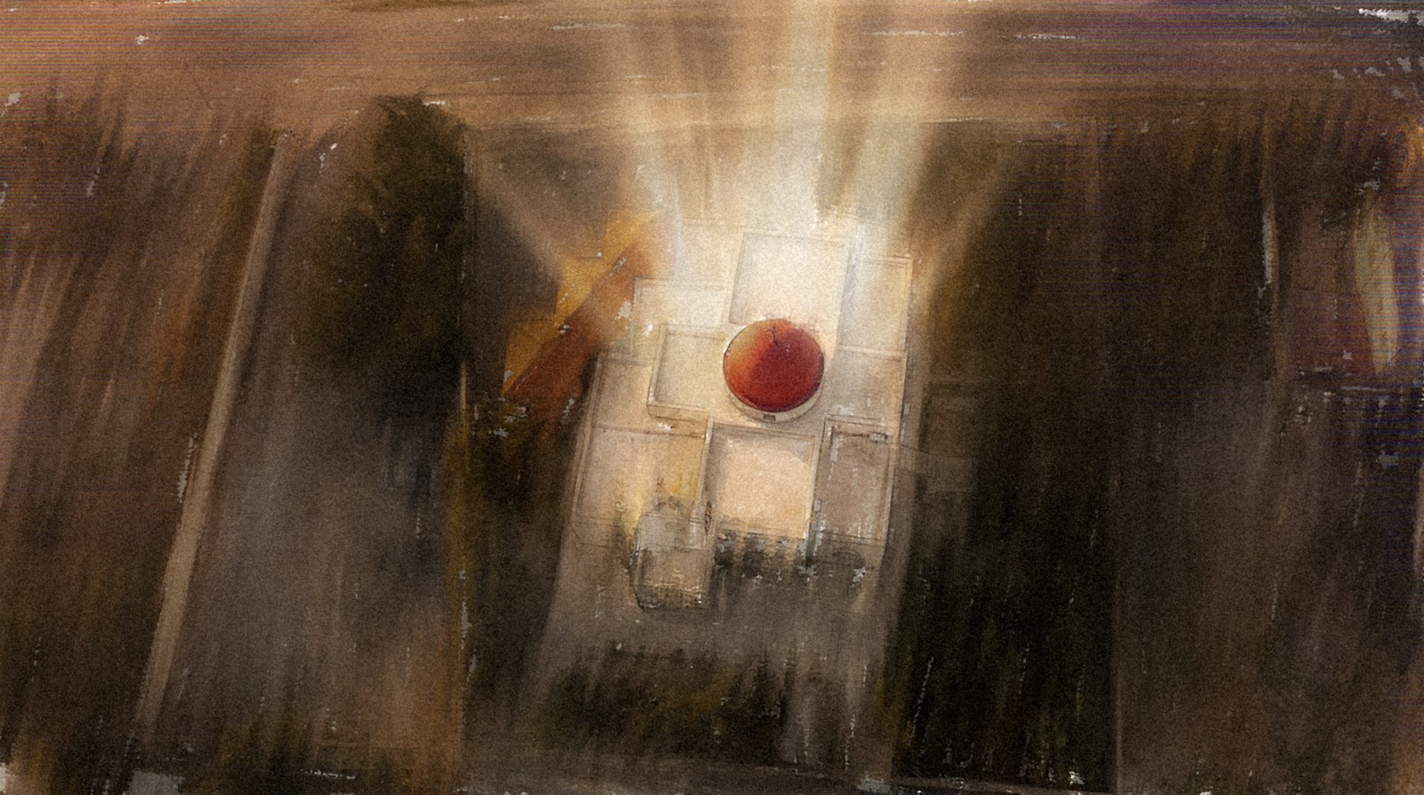 Ode to Light: the Church of Saint George in Hmoud, Karak, seen from above, its red dome lit by soft light falling on the cross, by Bonfelle