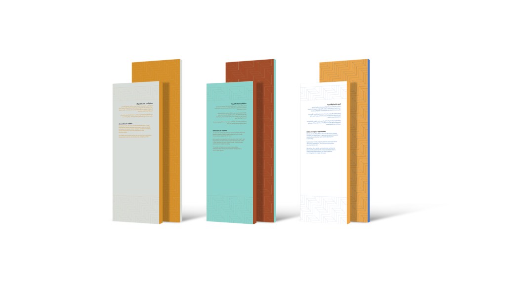 Kanoo Museum: colour-coded information totems for the exhibition zones, creative direction by Bashar Daas