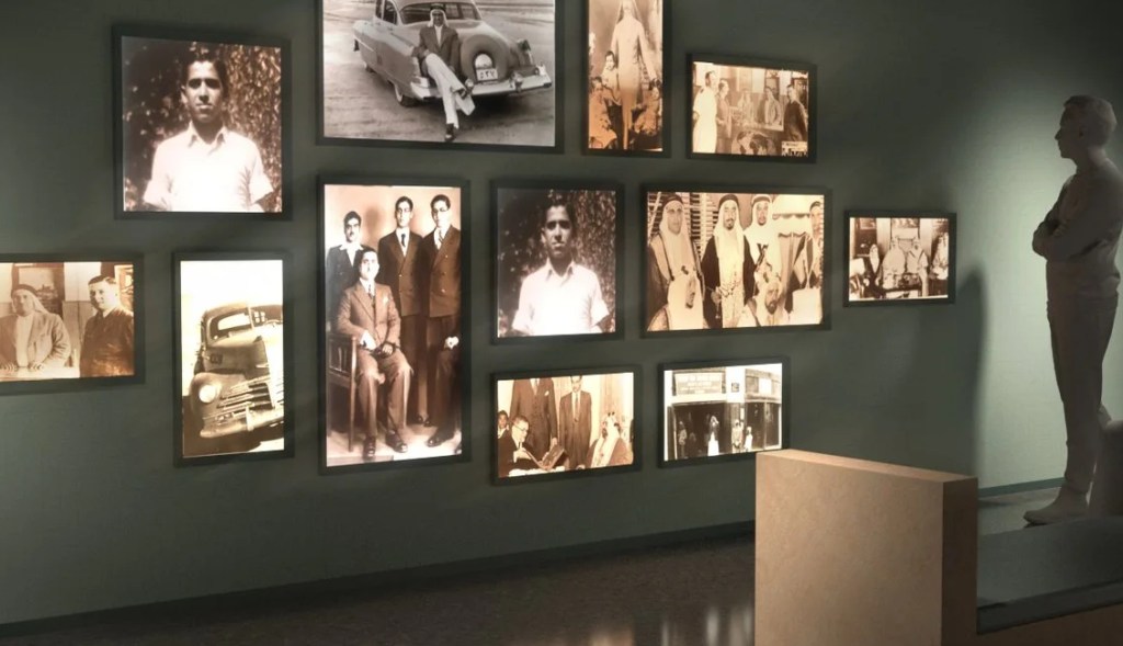 Kanoo Museum: wall of restored archive photographs of the Kanoo family and business, creative direction by Bashar Daas