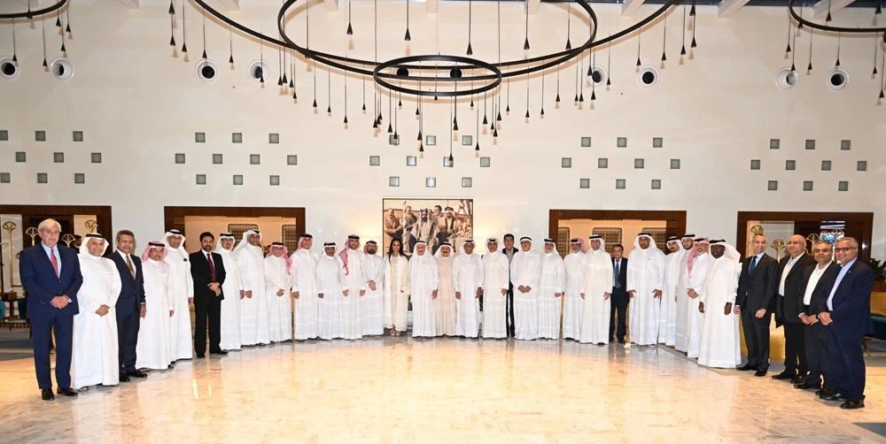 Awal Private Aviation Terminal: guests gathered in the lounge beneath the circular ring chandeliers